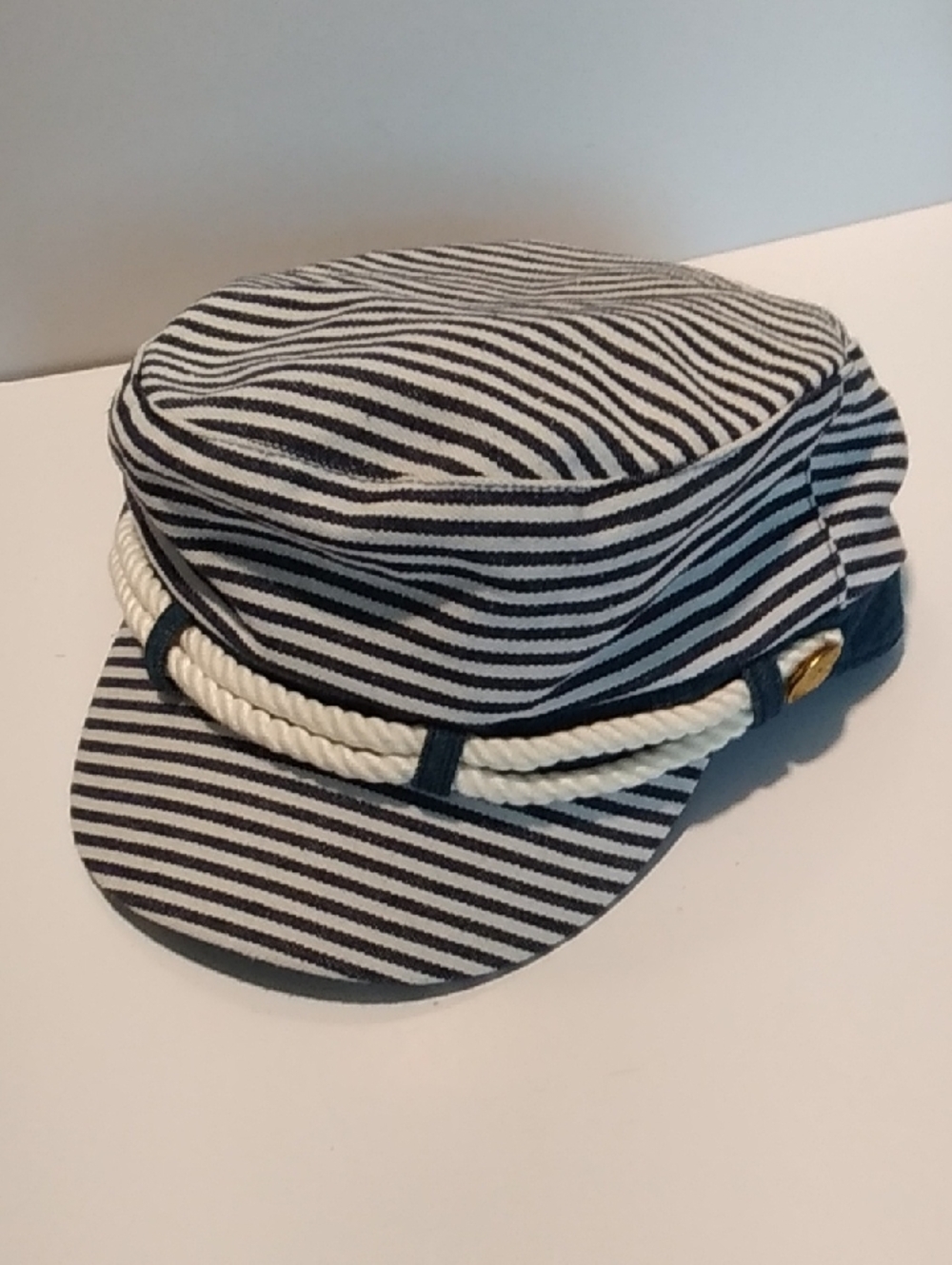 Source Unknown Navy and White Striped Sailor/ Nautical Cap